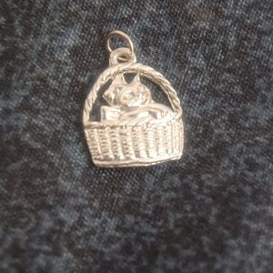 Silver Cat in Basket Charm In Silver 925